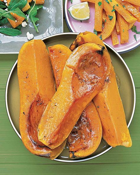 Butternut Squash with Maple Butter Recipe | Martha Stewart Autumn Side Dishes, Baked Squash, Fall Appetizers, Maple Butter, Butternut Squash Recipes, Acorn Squash, Winter Squash, Squash Recipes, Breakfast Brunch Recipes