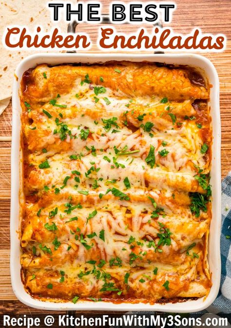 Kitchen Crafty Fun Costco Chicken Enchilada Recipe, Easy Mexican Enchiladas, Kraft Enchiladas Chicken, Easy Chicken Enchilada Recipes, Quick Enchiladas Chicken, Red Enchilada Recipe Chicken, Chicken And Cheese Enchiladas Easy, Chicken Enchiladas With Refried Beans, Easy Chicken Enchilada Recipe Red Sauce