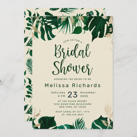 Tropical Wedding Venue, Leaves Border, Modern Greenery, Palm Leaf Design, Emerald Green Weddings, Gold Color Scheme, Green Wedding Invitations, Christmas Party Invitation, Summer Celebration