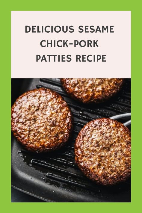 Delicious sesame chick-pork patties grilling on a black griddle. Fried Potato Patties, Turkey Burger Sliders, Burger Patty Recipe, Blue Cheese Burgers, Beet Burger, Teriyaki Sauce Recipe, Lentil Burgers, Sauce For Salmon, Potato Patties