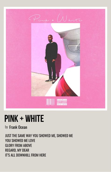 minimal polaroid song poster for pink + white by frank ocean Poster Prints Frank Ocean, Frank Ocean Songs, Frank Ocean Album, Frank Ocean Poster, Frank Ocean Wallpaper, Ocean Music, Music Cover Photos, Minimalist Music, Pink Music