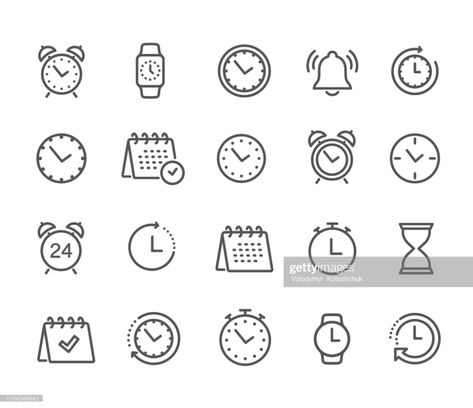 Stock Illustration : Time and clock, calendar, timer line icons. Vector linear icon set - stock vector. Jam Waktu, Photoshop Brushes Free, Time Icon, Time Clock, Free Photoshop, Graphics Illustration, Graffiti Lettering, Photoshop Brushes, Illustration Inspiration