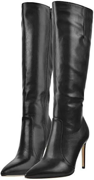 LISHAN Women's Pull On Side Zipper Under the Knee High Boots Black Leather Boots Outfit, Womens Knee Boots, Ladies Long Boots, Thigh High Stiletto Boots, Black Knee Boots, Black Leather Knee High Boots, Leather High Heel Boots, Leather Boots Heels, High Leather Boots