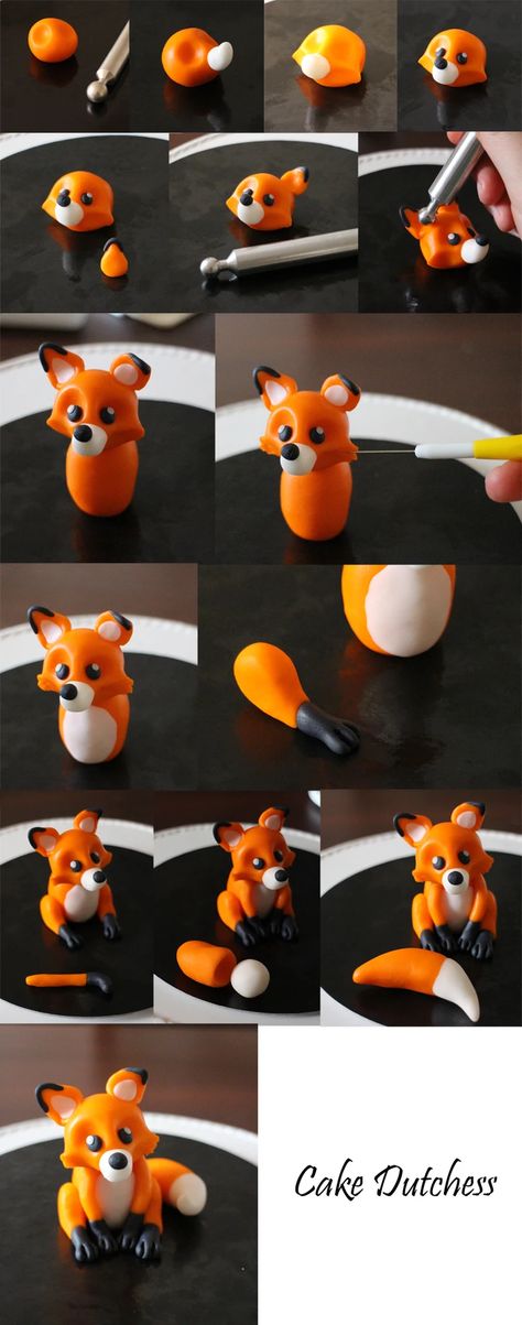 Polymer Clay Fox Tutorial – DIY step by step Clay Fox, Polymer Clay Kunst, Fox Cake, Making Fondant, Fondant Animals, Polymer Clay Diy, Polymer Clay Animals, Fondant Figures, Cute Polymer Clay