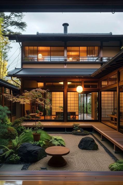 Japanese Homes Modern, 1storey House Design, Japan Style House Modern, Old Japanese House Aesthetic, Spanish Japanese Home, Japanese House Decor Interior Design, Contemporary Chinese Architecture, Japanese Victorian House, Japanese Style Home Exterior