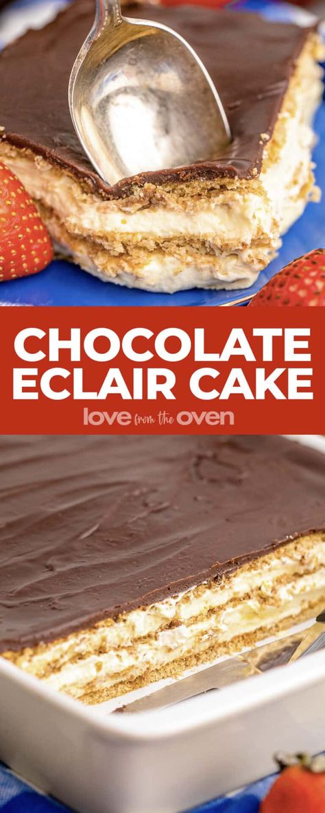 Summer Chocolate Dessert, No Bake Eclair, Eclair Cake Recipe, Recipes No Bake, Chocolate Eclair Recipe, Chocolate Eclair Dessert, No Bake Eclair Cake, Eclairs Dessert, Eclair Cake Recipes