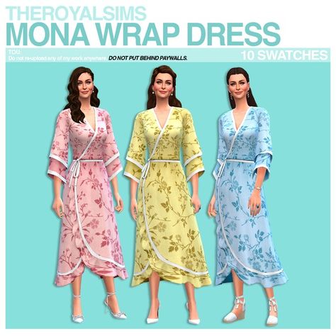 THEROYALSIMS MONA WRAP DRESS | Patreon Wrap Dres, Custom Icons, Ts4 Cc, Sims 4 Clothing, Sims 4 Custom Content, Sims Cc, The Sims, Sims 4, Room Ideas