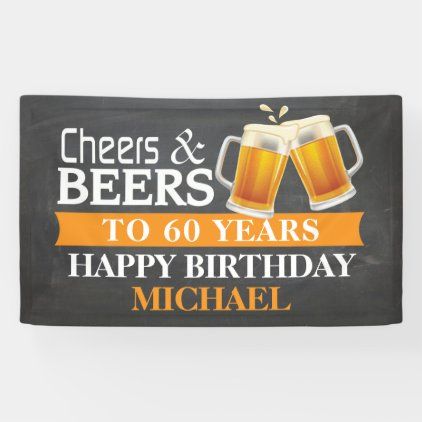 Cheers and Beers Happy 60th Birthday Banner Orange 90th Birthday Banner, 80th Birthday Banner, 18th Birthday Banner, 70th Birthday Banner, Happy Birthday Cheers, 60th Birthday Banner, 21st Birthday Banner, 50th Birthday Banner, 40th Birthday Banner