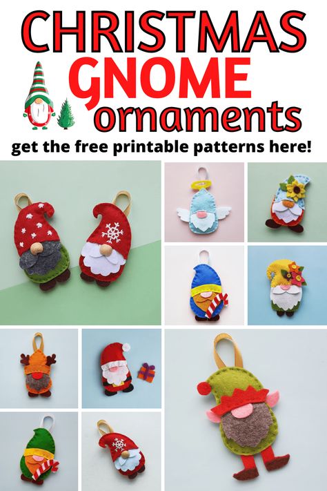 Felt Gonk Pattern Free, Gonk Tree Decorations, Gnome Felt Ornament, Felt Gnome Ornament Free Pattern, Gnome Ornaments Diy Free Pattern, Gnome Ornaments Diy, Printable Gnome Patterns, Crochet Basics Step By Step, Diy Gnome Ornaments