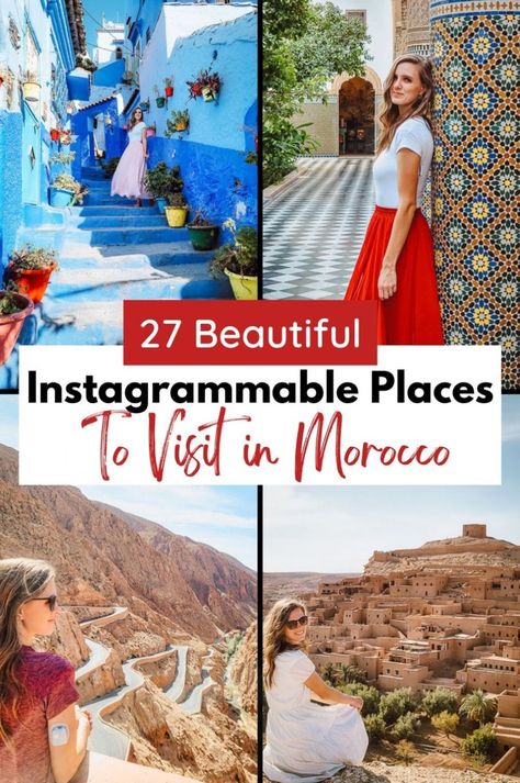 Planning a trip to Morocco? Our guide to Instagrammable places to visit in Morocco highlights stunning landmarks like Chefchaouen, Fes, and the Sahara Desert. Whether exploring iconic spots in Marrakech or the beauty of Ait Ben Haddou, this Morocco travel guide is perfect for creating an unforgettable Morocco itinerary. Add these hidden gems and cities to your Africa travel plans and capture the best Morocco travel destinations! Marrakesh Photo Ideas, Travel To Morocco, Morocco Travel Destinations, Morocco Vacation, Ait Ben Haddou, Morocco Itinerary, Africa Adventure, Most Instagrammable Places, The Sahara Desert