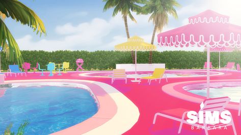 SIMS 4 - Barbie Dream Land Umbrella + Lounge Chair - DOWNLOAD | Patreon Round Pools, Round Pool, Sims 4 Dresses, Dream Land, Sun Lounge, Sims Hair, Sun Umbrella, Sims4 Cc, Sims 4 Build