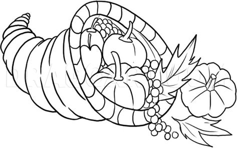 How To Draw A Cornucopia, Step by Step, Drawing Guide, by Dawn | dragoart.com Thanksgiving Drawing Ideas, Easy Butterfly Drawing, Thanksgiving Drawings, Turkey Drawing, Thanksgiving Cornucopia, Fall Drawings, Drawings For Boyfriend, Thanksgiving Color, Thanksgiving Art