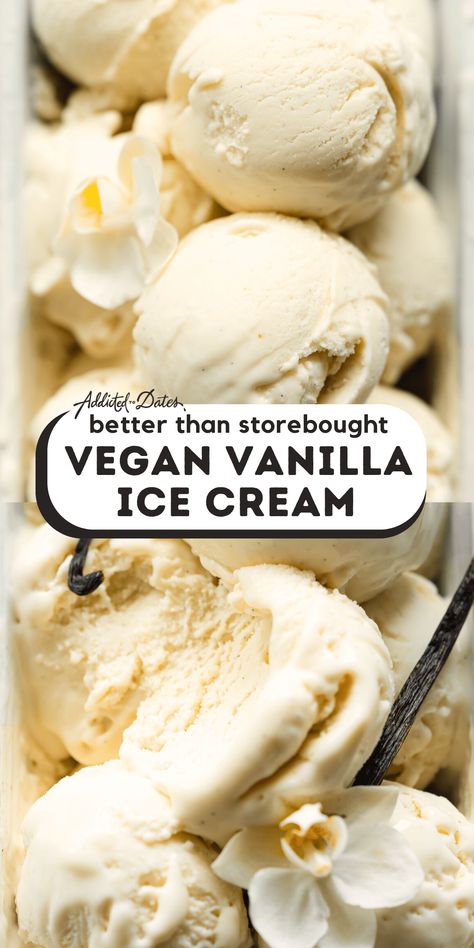 Creamy Vegan Vanilla Ice Cream (Nut Free & GF) Vegan Vanilla Ice Cream Recipe, Homemade Vegan Ice Cream, Dairy Free Custard, Vegan Vanilla Ice Cream, Vegan Lemon Curd, Real Vanilla, Patisserie Vegan, Vegan Ice Cream Recipe, Nice Cream Recipe