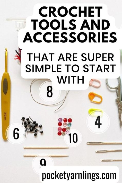 Crochet tools and accessories that are super simple to start with for beginners Crochet Equipment, Crochet Hairband, Tool Holders, Crochet Classes, Crochet Tools, Crochet Supplies, Beginner Crochet, Crochet Needles, Craft Classes