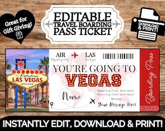 Las Vegas Boarding Pass Template Printable Christmas Gift Fake Plane Ticket Surprise Trip Reveal INSTANT DOWNLOAD EDITABLE Text - Etsy UK Vegas Sign, Look Retro, Scrapbooking Photo, E Card, Printable Christmas, Look Here, Blank Greeting Cards, Kraft Envelopes, Printable Cards