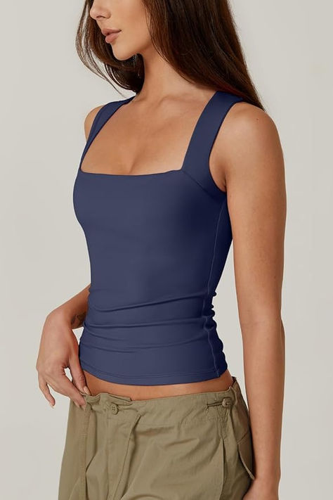 Women's Square Neck Sleeveless Double-Layer Tank Tops Basic Tight T Shirts Available in other colors   #backtoschool #tennisfashion #cute #trendy #preppy #sport #skins #bodysuit Double Layer Tank Top, Neck Women, Crochet Tank Top, Tennis Fashion, Workout Tank Top, Layering Tanks, Tank Top Dress, Cami Tanks, Sport T Shirt