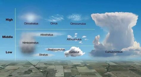 Think About Maps on Instagram: "Cloud Types: cumulonimbus, cirrocumulus, cirrostratus, cirrus, altostratus, altocumulus, cumulus, nimbostratus, stratocumulus and stratus. 🌀 Link: https://bit.ly/2zS220u. . Follow @thinkaboutmaps and @thinkaboutmapsshop for more! . . . . . . . 🌀 #maps #map #mapping #geography #earth #city #cities #country #climatechange #travel #world #education #thinkaboutmaps #cloud #clouds #cirrus #cumulus #cumulonimbus #nimbus #altocumulus #stratus #stratoscumulus #atmospher Cloud Types, Types Of Ocd, Cloud Type, Human Memory, Metric Conversions, High Clouds, Visual Aids, Meteorology, Visual Learners