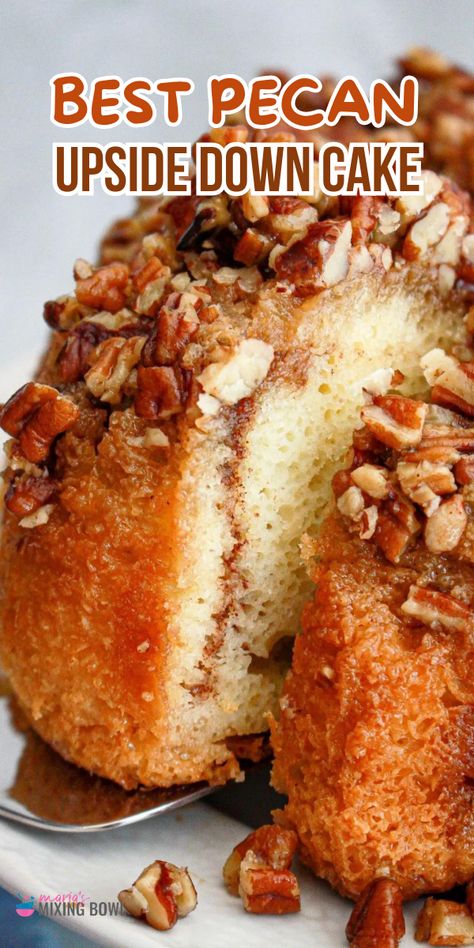 This Pecan Upside Down Cake is a classic dessert that never goes out of style. With its moist, buttery cake and gooey caramelized pecan topping, it’s the perfect dessert for any occasion. Pecan Upside Down Cake Recipe, Pecan Upside Down Bundt Cake, Best Bundt Cake, Pecan Pie Pound Cake, Pecan Upside Down Cake, Bunt Cake Recipe, Cake Bundt, Pecan Pie Cake, Pecan Desserts