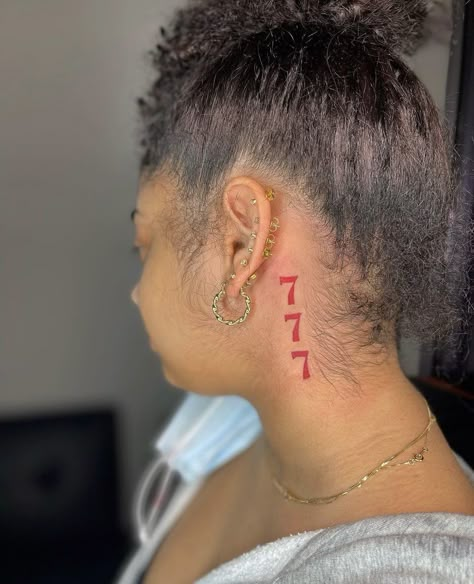 Meaning Of 777, 777 Tattoos, 777 Tattoo Meaning, Chinese Character Tattoos, 777 Tattoo, Henna Style Tattoos, Pretty Hand Tattoos, Neck Tattoos Women, Tattoos For Black Skin