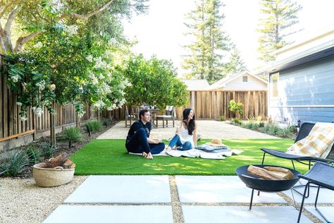 Yardzen Before and After: Napa Backyard Transformation — Yardzen | Online Landscape Design Pavers And Pea Gravel, Grass Alternatives, Xeriscape Front Yard, Grass Alternative, Low Water Landscaping, Online Landscape Design, Perennial Ground Cover, Fall Backyard, Lawn Alternatives