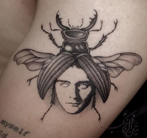 Kafka Tattoo Ideas, Metamorphosis Tattoo Kafka, The Metamorphosis Kafka Art, Franz Kafka Tattoo, Kafka Tattoo, Textbook Illustration, Metamorphosis Tattoo, Kafka Metamorphosis, Awful Tattoos