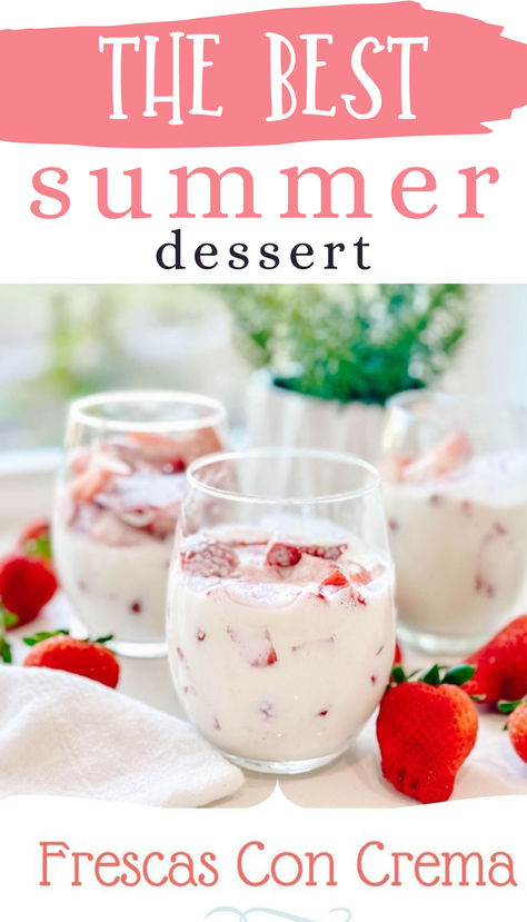 summer dessert, frescas con crema Mexican Strawberries And Cream, Mexican Strawberries, Berries And Cream Recipe, Mexican Treats, Strawberry And Cream, Summer Food Party, Quick Dessert, Refreshing Desserts, Mexican Dessert