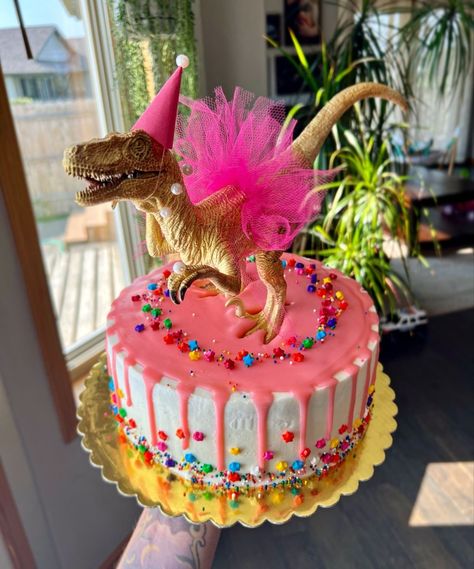 Dinosaur Tutu Cake, Pink Dinasour Birthday Cake, Dinosaur Princess Cake, Girl 3 Rex Birthday, Pink Dino Birthday Party, Dinosaur Birthday Party Pink, Girly Dinosaur Birthday Cake, Dinosaur And Unicorn Cake, Pink Dinosaur Party Cake