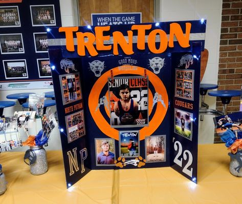 Senior Tri Fold Board Ideas, Tri Fold Senior Board Ideas, Wrestling Senior Board, Senior Night Posters Wrestling, Senior Night Boards Basketball, Senior Night Poster Ideas Basketball, Wrestling Senior Night Ideas Poster, Senior Night Trifold Board, Senior Night Boards Volleyball