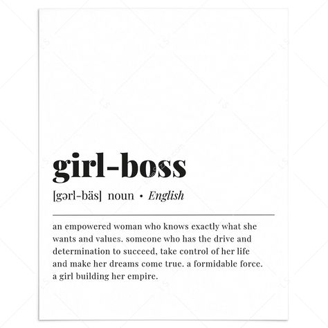 Girl-Boss Definition Print Instant Download by LittleSizzle Boss Astethic, It Girl Meaning, Girl Boss Mood Board, That Girl Definition, Sucsesful Girl Aesthetic, Baddie Definition, It Girl Definition, Girlboss Definition, Office Girl Aesthetic