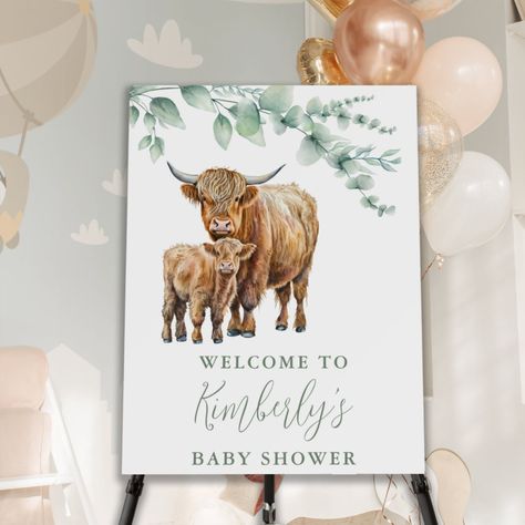 Highland Cow Greenery Farm Animals Baby Shower Foam Board #Invitation #card #template #design #pinterestquotes #pinterestideas #pinterestmom #pinterestwedding #aesthetic #love #art #pinterestsuccess Cow Baby Shower Theme, Cow Baby Shower Invitations, Highland Cow Baby, Cow Baby Shower, Cow Nursery, Baby Shower Boho, Cow Baby Showers, Cowboy Baby Shower, Baby Shower Theme Decorations