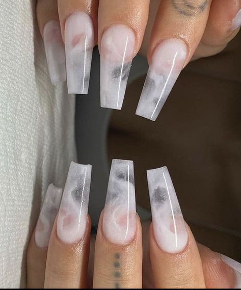 Clear Matte Nails, Glam Nails Short, Clear Marble Nails, Milky White Marble Nails, Transparent Acrylic Nails, Lv Nails, Bored Jar, 2023 Nail, Poly Gel