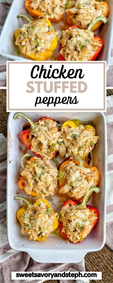 If you are looking for a satisfying low carb meal, these Chicken Stuffed Peppers are it. Halved bell peppers are stuffed with a delicious mixture of shredded chicken breast, cream cheese, cheddar cheese, scallions and salsa verde. Topped with more cheese and baked until tender, these stuffed peppers come together in no time at all. Chicken Breast Cream Cheese, Cheese Cheddar, Low Carb Meal, Chicken Stuffed, Chicken Stuffed Peppers, Health Dinner Recipes, Low Carb Dinner, Chicken Dishes Recipes, Diet Keto