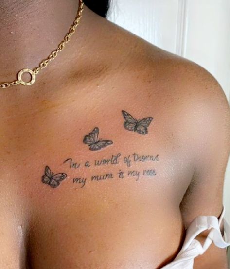 Chest Tattoo Female Upper, Medium Tattoos, Cute Thigh Tattoos, Arm Sleeve Tattoos For Women, Small Chest Tattoos, Cute Hand Tattoos, Pretty Hand Tattoos, Butterfly Tattoos For Women, Mother Tattoos