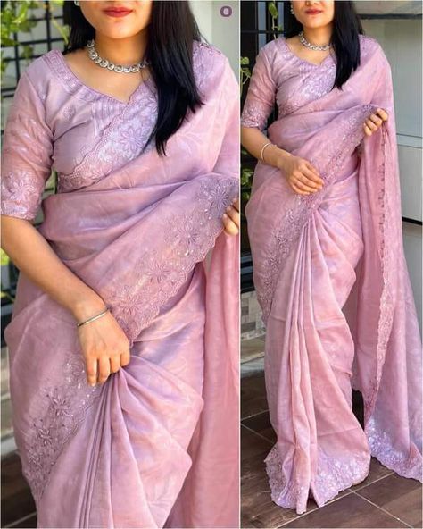 Dive into a dreamy world of pastel color shades saree with a stunning designer blouse. *Product details*👇🏻 Saree- Rangeen silk Blouse- Rangeen silk Size- Saree-5.5mtr Blouse-1 mtr Pattern- Saree- Self-ambush with sequin cut work. Blouse- tone to tone thread work with sequins. #saree #salwarkameez #sareecollection #sarees #lehengacholi #sareediaries #bollywoodfashion #pakistanifashion #indianfashion #silk #indianwear #bridal #weddingdress Cut Work Blouse, Traditional Silk Saree, Colors Shades, Party Sarees, Lehenga Style, Simple Sarees, Elegant Blouse Designs, Designer Blouse, Fancy Sarees