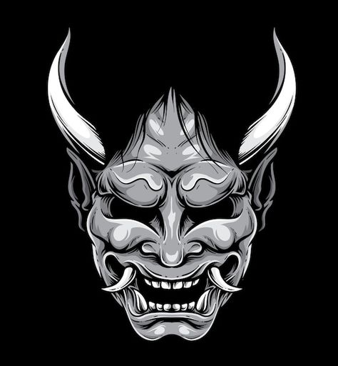 Demon Sign, Mascara Samurai, Oni Mask Tattoo, Oni Tattoo, Hannya Mask Tattoo, Create A Tattoo, Yakuza Tattoo, Japanese Symbol, Oni Mask