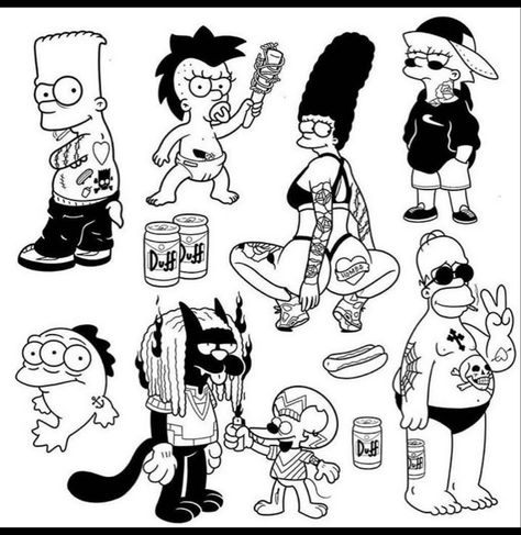 Gangster Drawings, Simpson Family, Simpsons Tattoo, Character Tattoos, Simpsons Drawings, Tattoos Inspiration, Flash Tattoo Designs, Raven Tattoo, Doodle Tattoo