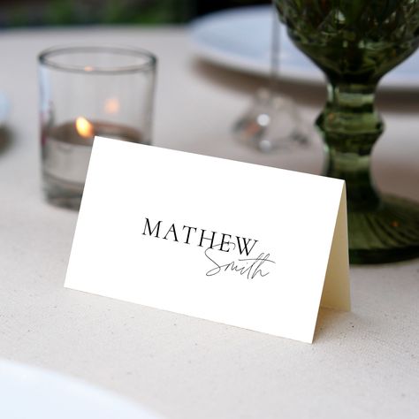 MINIMAL Wedding Place Cards Template, Editable Place Card, Black and White Wedding Place Card, Editable Wedding Table Name Card - Etsy Name Table Cards Wedding, Tent Place Cards Wedding, Folded Name Cards Wedding, Wedding Table Decorations Name Cards, Wedding Diy Name Cards, Black Wedding Place Cards, Names For Wedding Tables, Name For Wedding Table, Name Card Wedding Table