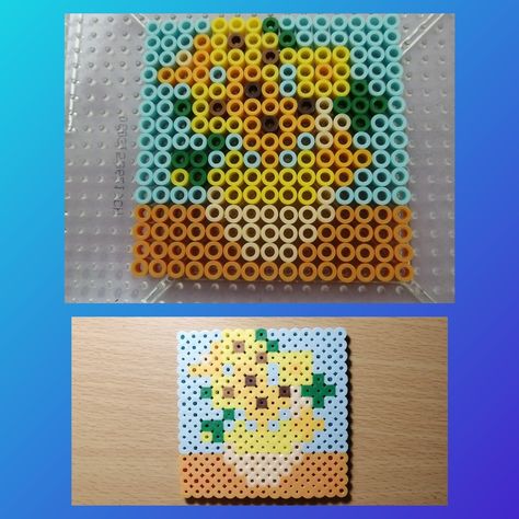 Perler Bead Van Gogh, Famous Painting Perler Beads, Hama Beads Sunflower, Sunflower Perler Bead Patterns, Perler Bead Painting, Van Gogh Pixel Art, Sunflowers Van Gogh, Melt Beads Patterns, Hamma Beads Ideas