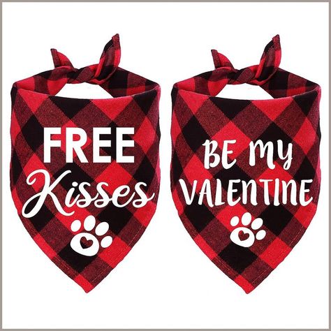 STMK 2 Pack Valentine's Day Dog Bandanas, Valentine's Day Plaid Dog Puppy Bandana for Dog Puppy Valentine's Day Wedding Holid Puppy Valentines, Free Kisses, Puppy Bandana, Plaid Dog Bandana, Valentines Day Dog, Valentine Print, Dog Valentines, Dog Bandanas, Valentines Day Weddings