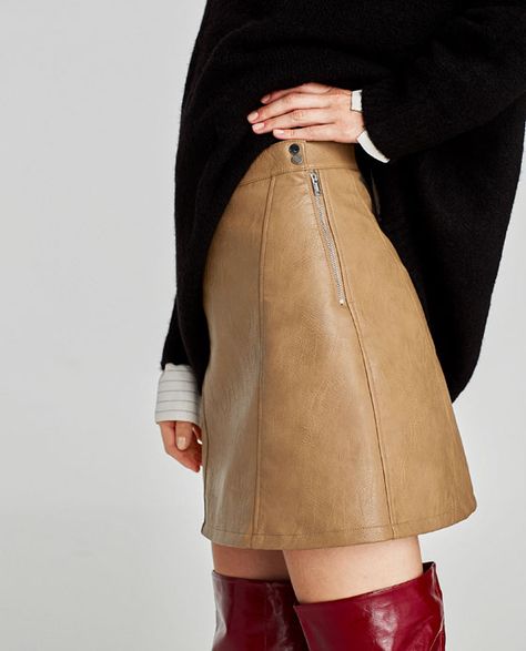 Image 6 of FAUX LEATHER MINI SKIRT from Zara Tan Leather Skirt, Camel Skirts, Tan Skirt, Faux Leather Mini Skirt, A Line Mini Skirt, Leather Mini Skirt, Zara Skirts, Leather Mini, New Outfits