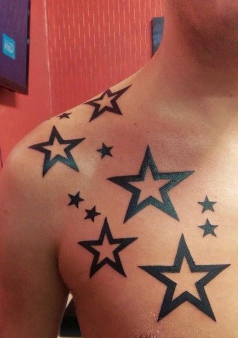 Star Tattoos Men, Star Tattoo Men, Stars Tattoo For Men, Star Chest Tattoo, Chest Tattoo Wings, Star Sleeve Tattoo, Star Tattoo On Shoulder, Best Star Tattoos, Star Tattoos For Men