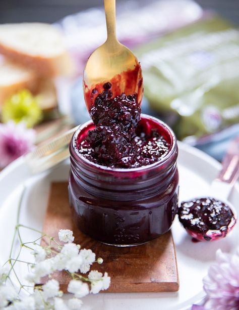 Blackberry Jam with Marionberry • Blackberry Jam Recipe• Two Purple Figs Marionberry Jam, Blackberry Jam Recipe, Easy Jam Recipe, Blackberry Jam Recipes, Canning Ideas, Mojito Recipe, Blackberry Jam, Pancake Stack, Tea Party Food