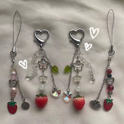 ADORABLE nana-inspired handmade cottagecore strawberry keychain phone charm - AliExpress 36 Cottagecore Strawberry, Strawberry Keychain, Keychain Phone, Aesthetic Accessories, Strawberry Charm, Bead Charms Diy, Phone Chain, Jewelry Accessories Ideas, Kawaii Aesthetic