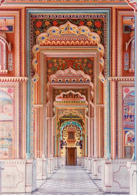 Jaipur Background, Indian Inspired Art, Indian Architecture Painting, India Art Patterns, Indian Architecture Aesthetic, Mughal Aesthetic, Jaipur Wallpaper, Mughal Wedding, Jaipur Architecture