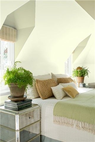 Look at the paint color combination I created with Benjamin Moore. Via @benjamin_moore. Wall: Seahorse 2028-70; Window Alcoves: Guilford Green HC-116; Trim: Chantilly Lace OC-65. Glazed Green Benjamin Moore, Benjamin Moore Bedroom Paint Colors, Guilford Green, Grey Interior Paint, Salons Cottage, Benjamin Moore Balboa Mist, Benjamin Moore Bedroom, Neutral Gray Paint, Coastal Cottage Living Room