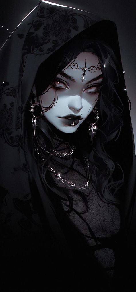 Macabre Artwork Beautiful, Pale Female Character Art, Black Woman Reference Photo, Fae Woman Art, Dark Dnd Aesthetic, Bbeg Dnd Art, D&d Changeling, Siblings Pose Reference, Humanoid Concept Art