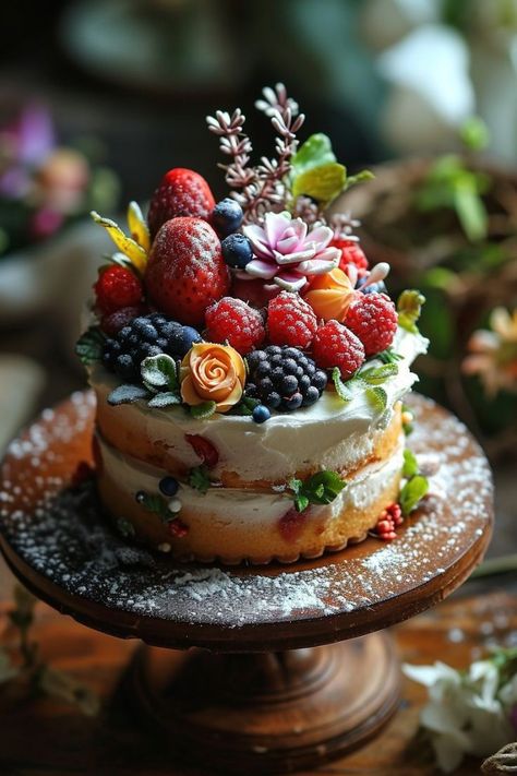 Cake With Berries, Fancy Cakes, Pretty Cakes, Creative Cakes, Cute Cakes, Finger Food, Celebration Cakes, Let Them Eat Cake, Mini Cakes