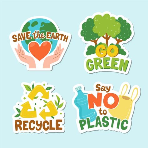 Hand drawn ecology badges collection | Free Vector #Freepik #freevector #hand #nature #hand-drawn #colorful Save Energy Poster, Save Earth Posters, Say No To Plastic, Earth Day Posters, Badge Collection, Hanging Craft Ideas, Earth Poster, Save Environment, Nature Poster