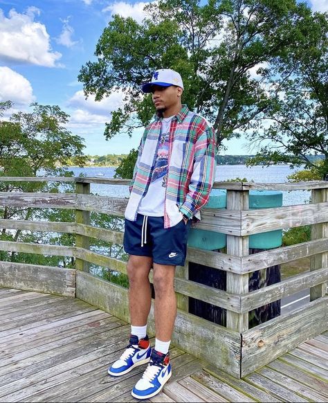 Cardinal Red 3s Outfit, Red 3s Outfit, Flannel With Shorts, Cardinal Red 3s, 3s Outfit, Hypebeast Outfits, Air Jordan Outfit, Street Fashion Men, Men Streetwear Fashion