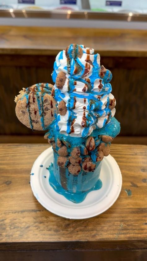 Cookie Monster Milkshake, Monster Milkshakes, The Yard Milkshake Bar, The Yard Milkshake, Cookie Monster Ice Cream, Monster Dragon, Cookie Milkshake, Milkshake Bar, Choco Chip Cookies